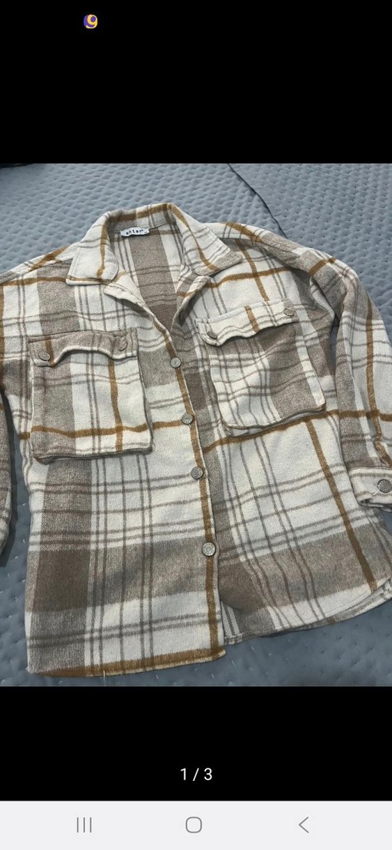 Düğmeli Uzun Kollu Bej Ekose Gömlek - Görsel 2