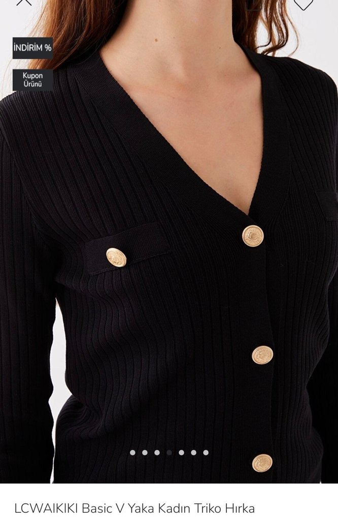 Düğmeli Siyah V Yaka Kadın Hırka - Görsel 3