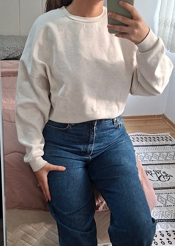 Mango Bej Kadın Sweatshirt Uzun Kollu Rahat Kesim - Görsel 2