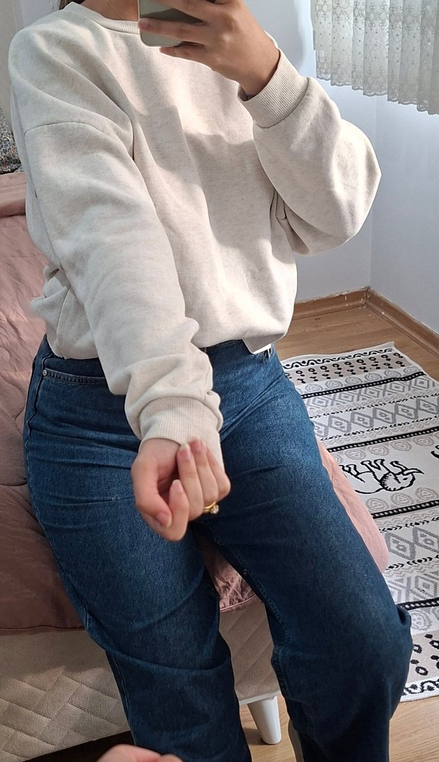 Mango Bej Kadın Sweatshirt Uzun Kollu Rahat Kesim - Görsel 3