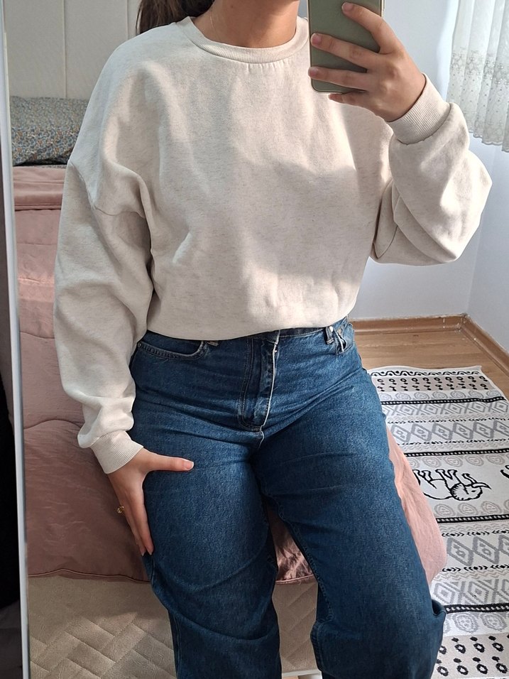 Mango Bej Kadın Sweatshirt Uzun Kollu Rahat Kesim - Görsel 2