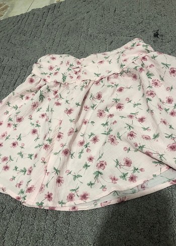 Pembe Çiçekli Midi Fırfırlı Kadın Etek