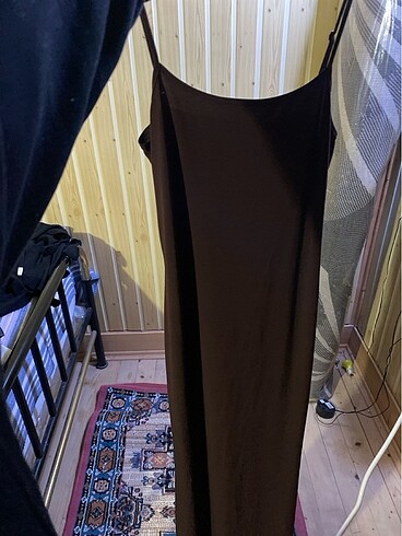 Trendyol & Milla kahverengi fitted vücuda oturan askılı maxi örme kalem elbise