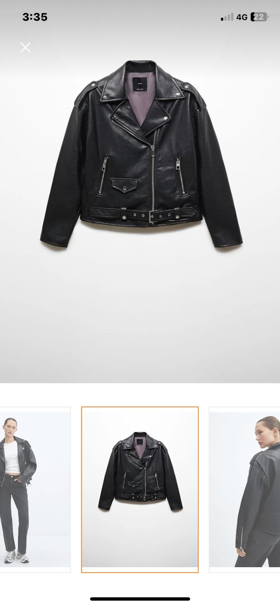 MANGO Siyah Deri Görünümlü Biker Ceket - Görsel 2
