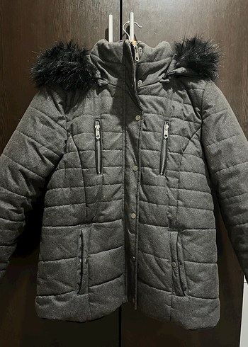 Gri Kürklü Kadın Kışlık Mont