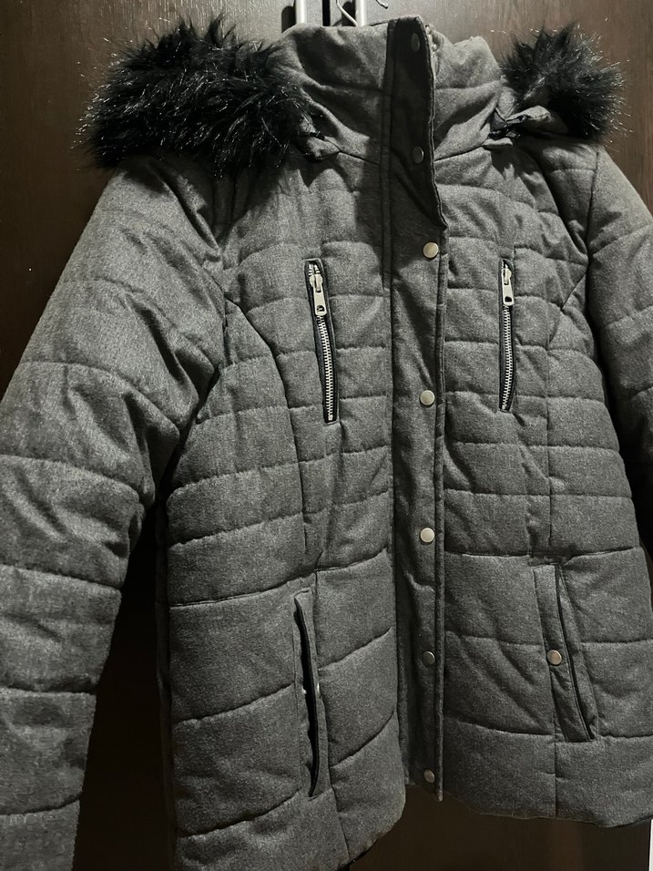 Gri Kürklü Kadın Kışlık Mont - Görsel 2