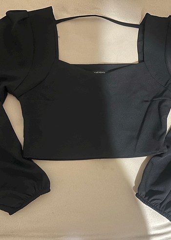 Kalp Yakalı Siyah Kadın Bluz - Görsel 3