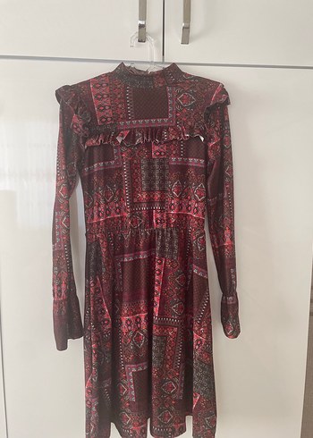 Bordo Desenli Uzun Bohem Elbise - Görsel 2