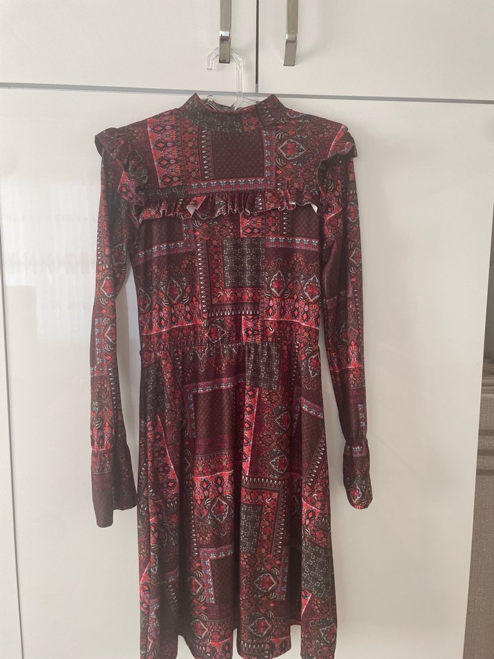 Bordo Desenli Uzun Bohem Elbise - Görsel 2