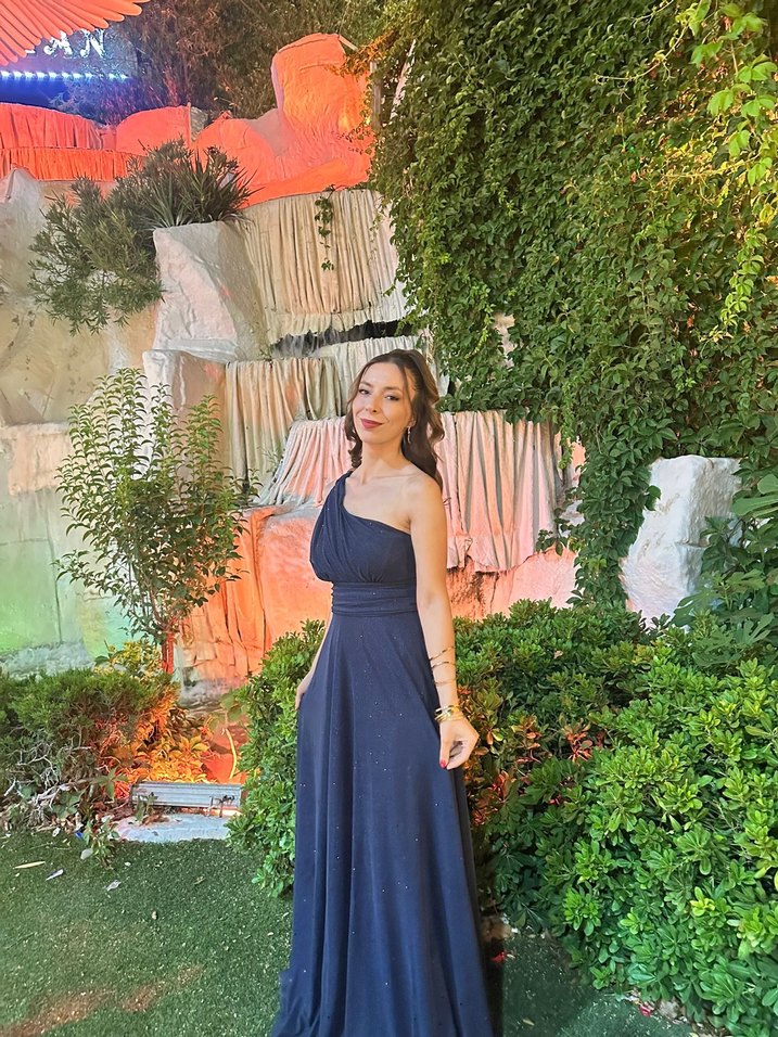 Drapeli Lacivert Uzun Straplez Bohem Elbise - Görsel 3