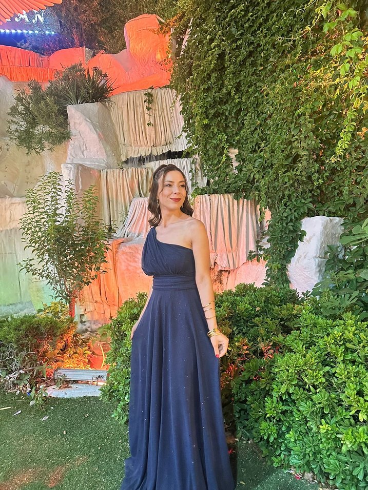 Drapeli Lacivert Uzun Straplez Bohem Elbise - Görsel 2