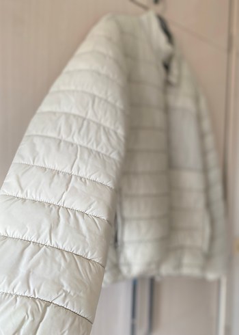 Beyaz Krem Fermuarlı Erkek Şişme Mont - Görsel 6