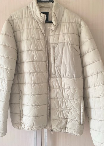 Beyaz Krem Fermuarlı Erkek Şişme Mont - Görsel 2