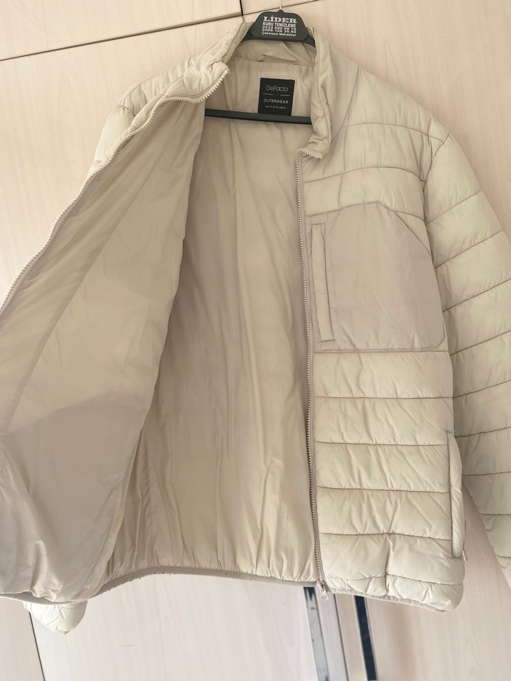 Beyaz Krem Fermuarlı Erkek Şişme Mont - Görsel 4