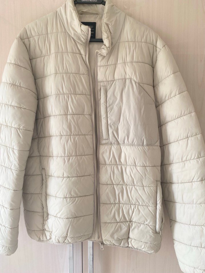 Beyaz Krem Fermuarlı Erkek Şişme Mont - Görsel 2