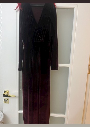 Bordo Uzun Kollu Drapeli Uzun Elbise - Görsel 5