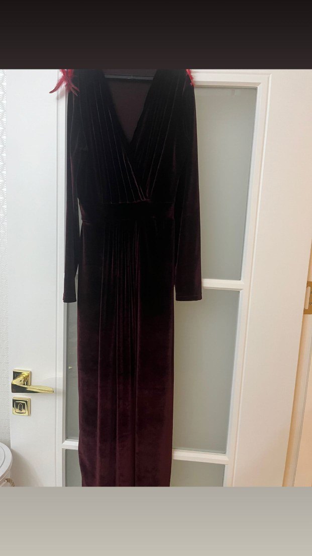 Bordo Uzun Kollu Drapeli Uzun Elbise - Görsel 5