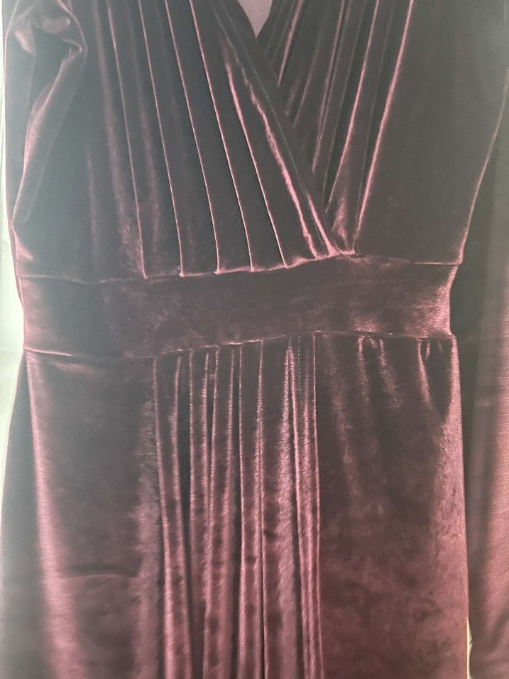 Bordo Uzun Kollu Drapeli Uzun Elbise - Görsel 3