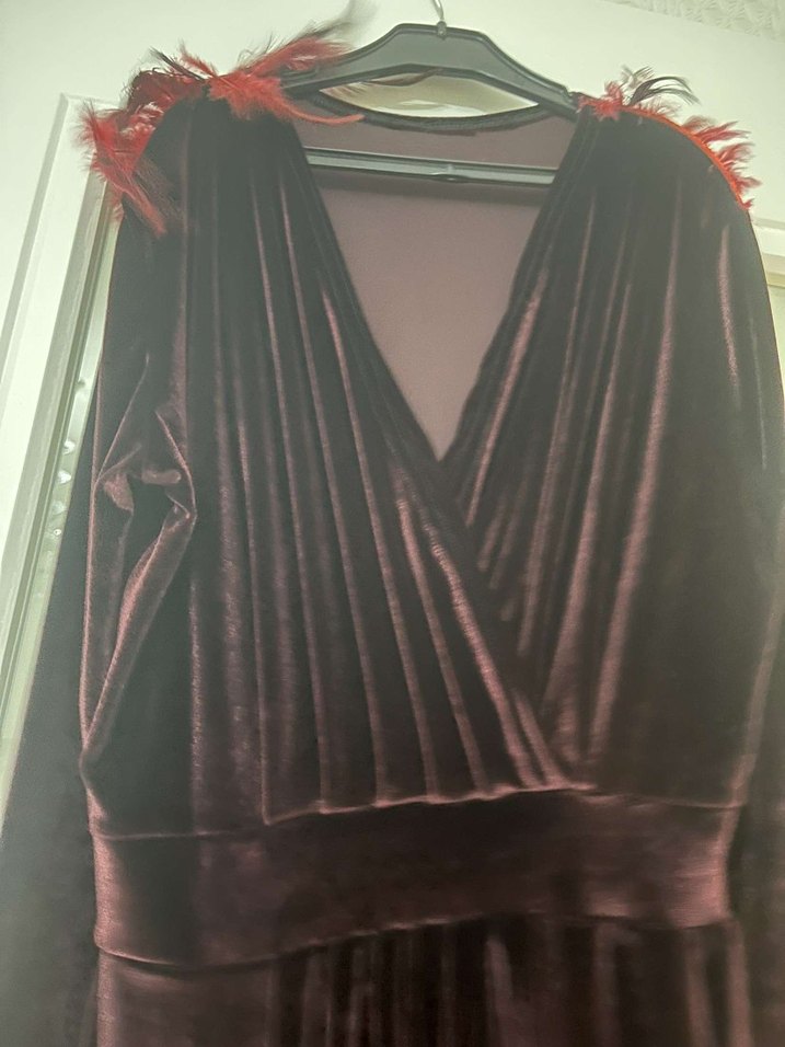 Bordo Uzun Kollu Drapeli Uzun Elbise - Görsel 4