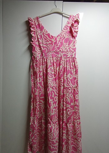 Pembe Bağlamalı Uzun Bohem Elbise - Görsel 7