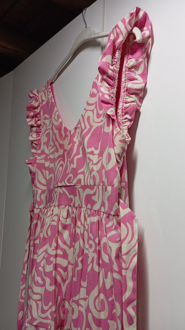 Pembe Bağlamalı Uzun Bohem Elbise - Görsel 2