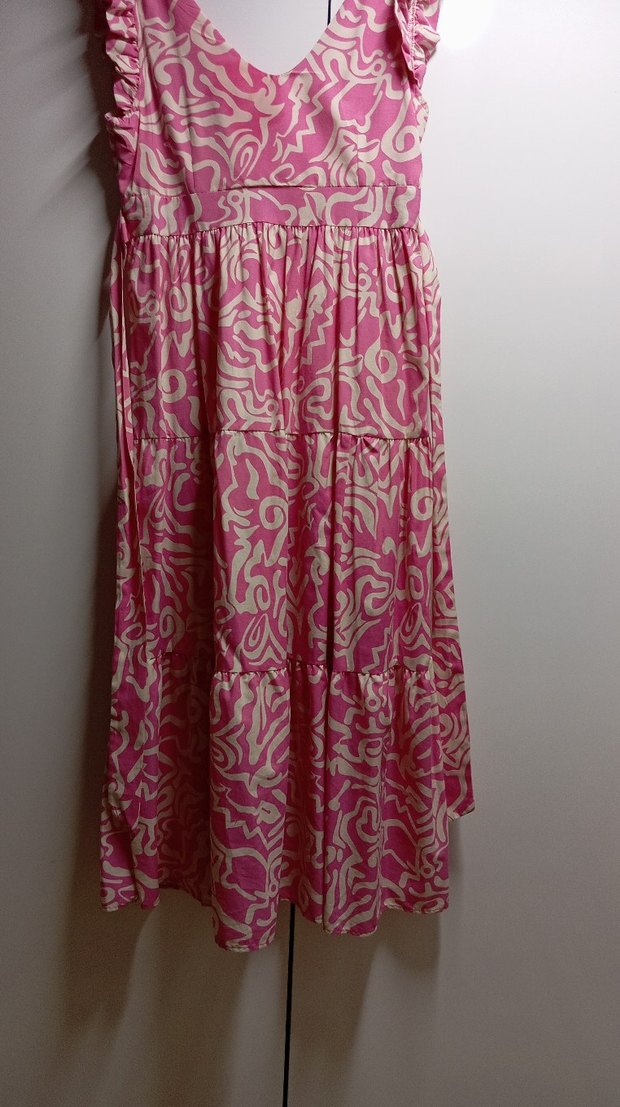 Pembe Bağlamalı Uzun Bohem Elbise - Görsel 4