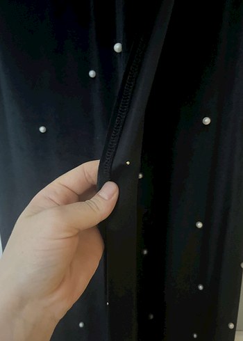 Uzun Kollu Siyah İnci İşlemeli Uzun Elbise - Görsel 5