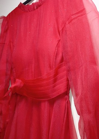 Uzun Kırmızı  Düğün Elbisesi - Görsel 5