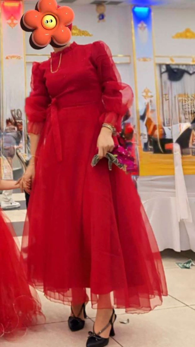 Uzun Kırmızı  Düğün Elbisesi - Görsel 2