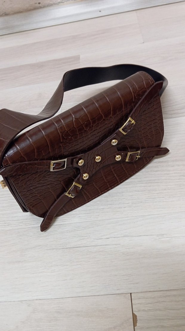 Kahverengi Deri Kemerli Vintage Kadın Çanta - Görsel 4