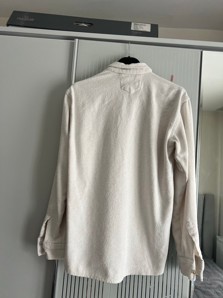 Düğmeli Beyaz oduncu Erkek Gömlek - Görsel 2