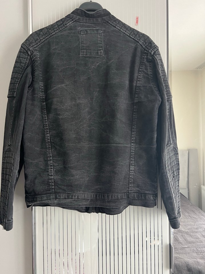 Siyah Fermuarlı Biker Denim Ceket - Görsel 2