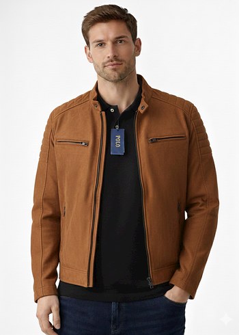 Kahverengi Süet Biker Erkek Ceket | Şık & Temiz Kullanım - Görsel 2