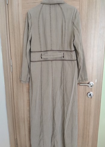 Bej Kemerli Uzun Keten Kadın Trençkot - Görsel 2