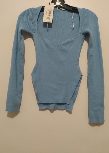 V Yaka Uzun Kollu Mavi Triko Kazak - Görsel 2