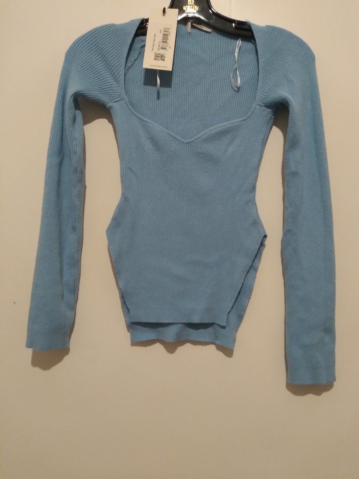 V Yaka Uzun Kollu Mavi Triko Kazak - Görsel 2