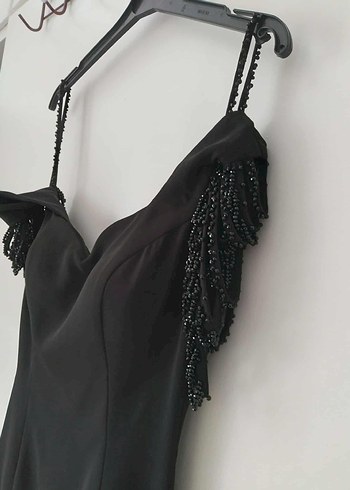 Drapeli V Yakalı Siyah Gotik Abiye Elbise - Görsel 3