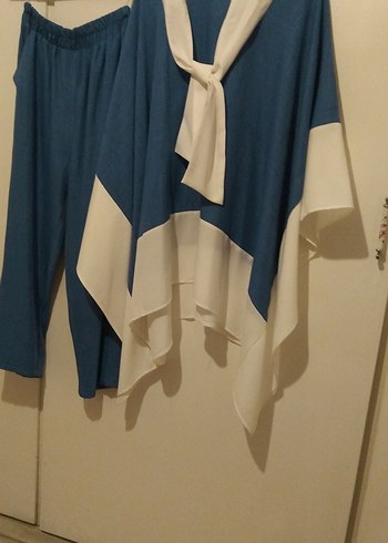 Mavi Bohem Tarzı Bornoz ve Pantolon Takımı - Görsel 2