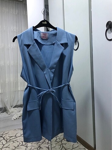 l Beden mavi Renk Blazer yelekli takım