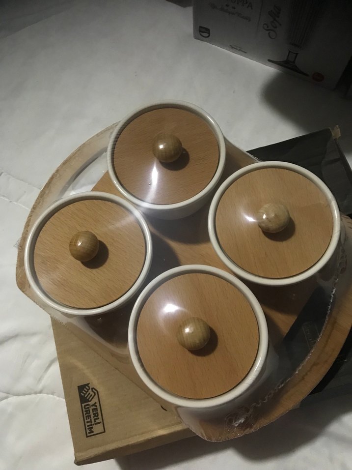 Ahşap Standlı 4 Parça Yuvarlak Kahvaltılık Set - Görsel 2