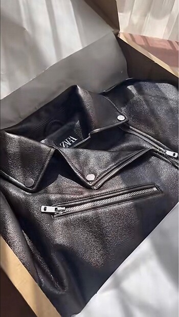 Zara viral simli deri ceket acı kahve