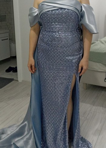 Abiye sıfıe etıketli mavi Straplez Drapeli uzun Abiye Elbise