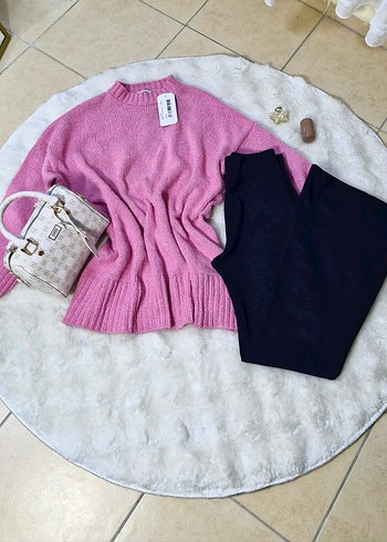 Pembe Oversize Triko Kadın Kazak - Görsel 2