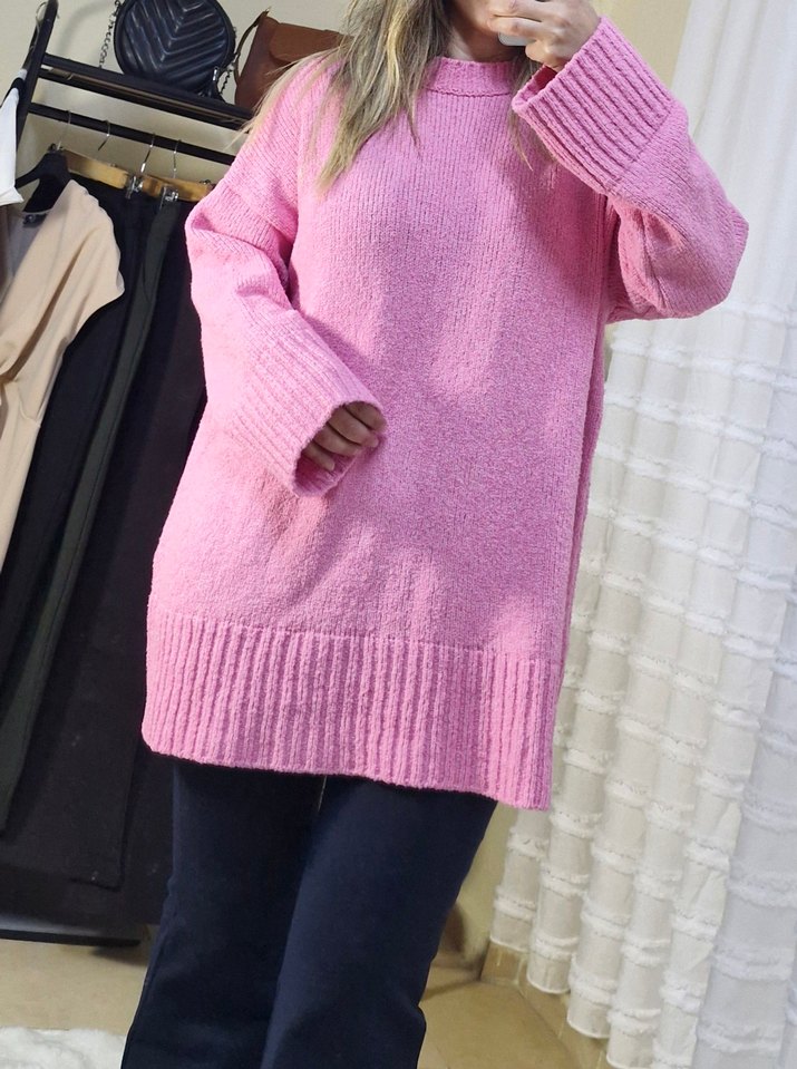 Pembe Oversize Triko Kadın Kazak - Görsel 3