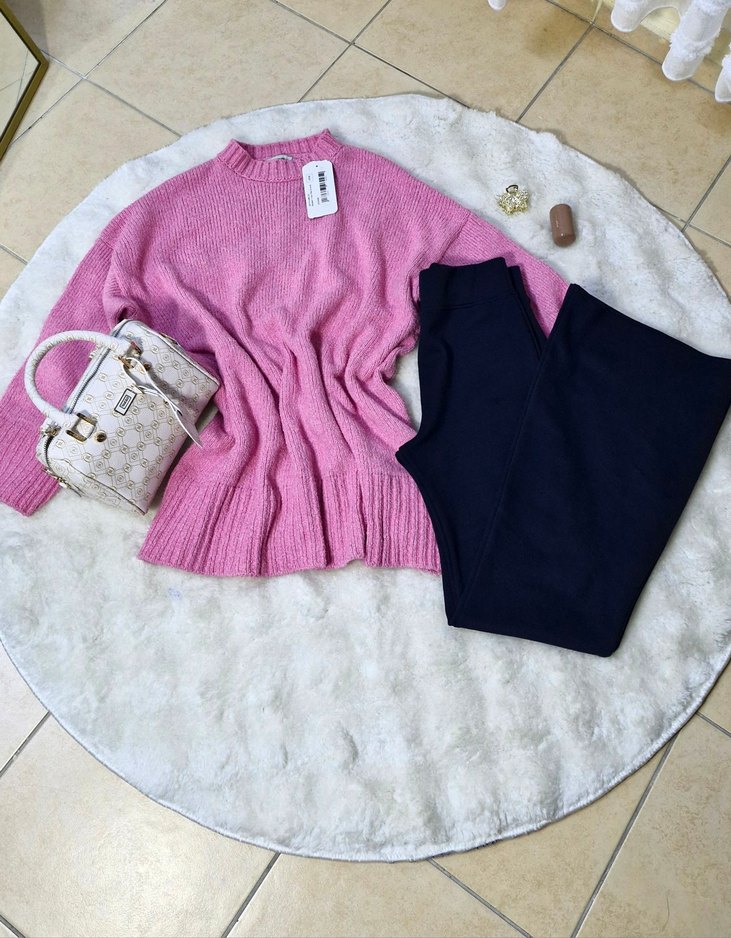 Pembe Oversize Triko Kadın Kazak - Görsel 2