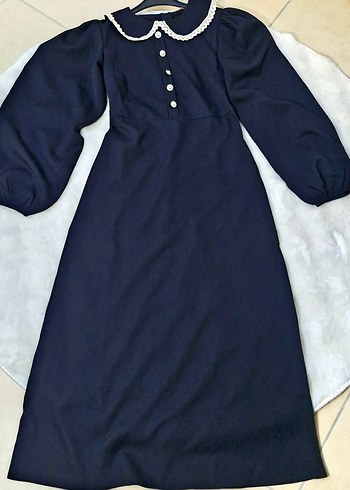 Düğmeli Yakalı siyah Uzun Elbise - Görsel 3