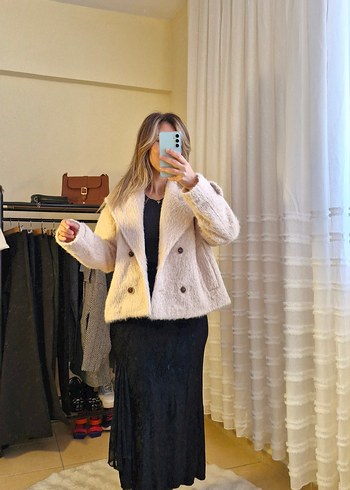 Bej kürk ceket - Görsel 7