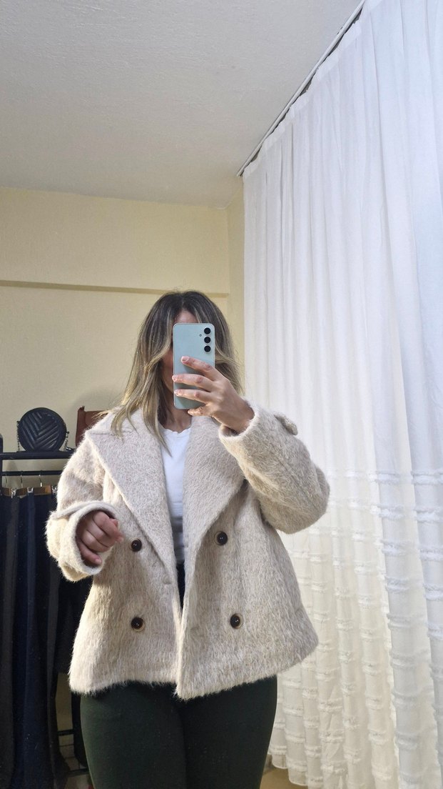 Bej kürk ceket - Görsel 5