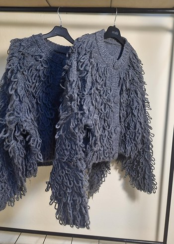 Bohem antrasit  saçaklı Örgü Hırka - Görsel 5