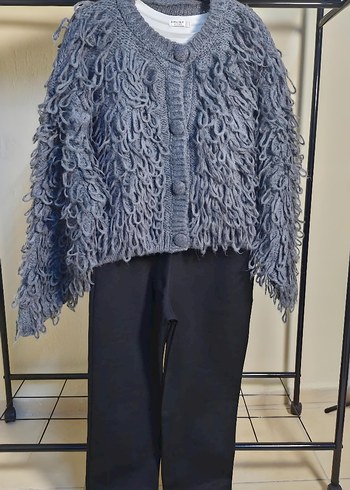 Bohem antrasit  saçaklı Örgü Hırka - Görsel 4